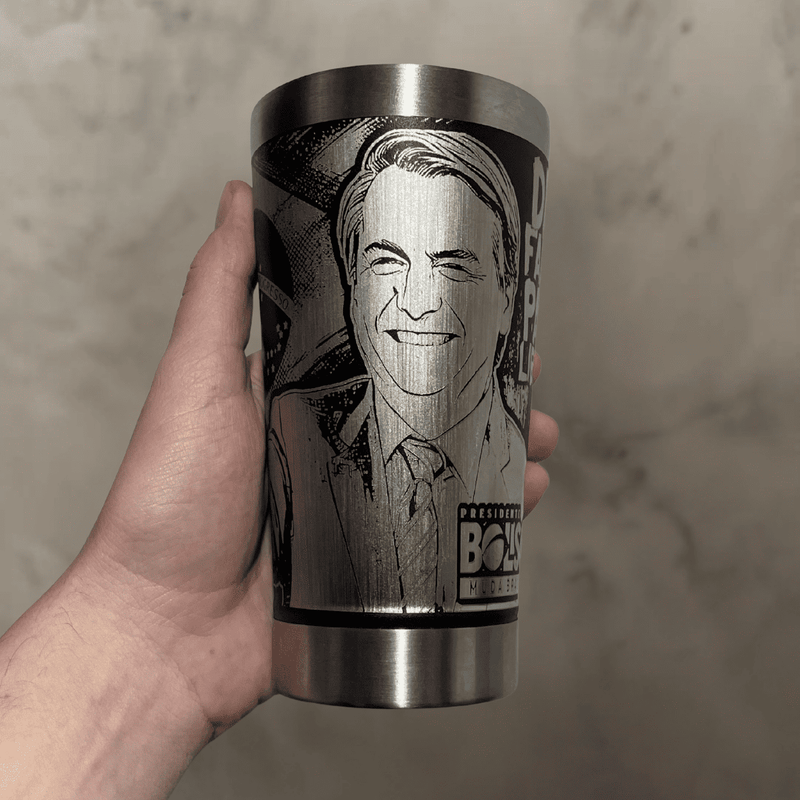 Copo Térmico Preto Patriota - Personalizado 360° a Laser + Brinde