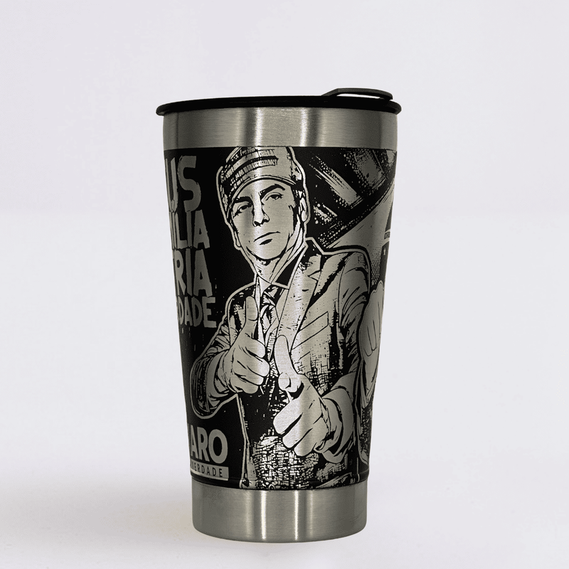 Copo Térmico Preto Patriota - Personalizado 360° a Laser + Brinde