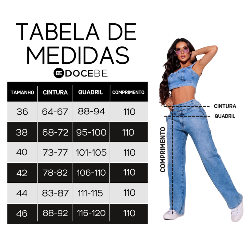 Calça Jeans Modeladora Wide Leg Com Elastano e Cinto