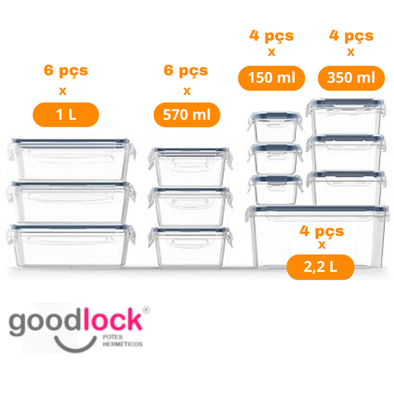 GoodIock - Kit 24/16 Potes Herméticos de Vidro  + (Brindes Exclusivos)