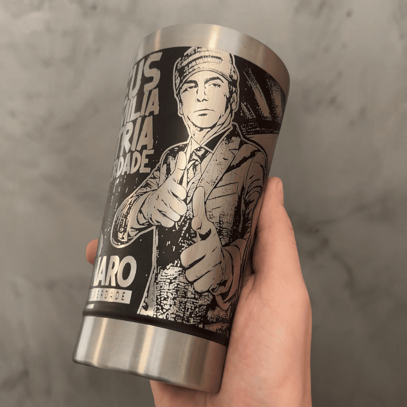 Copo Térmico Preto Patriota - Personalizado 360° a Laser + Brinde