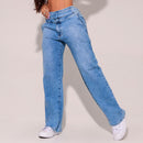 Calça Jeans Modeladora Wide Leg Com Elastano e Cinto